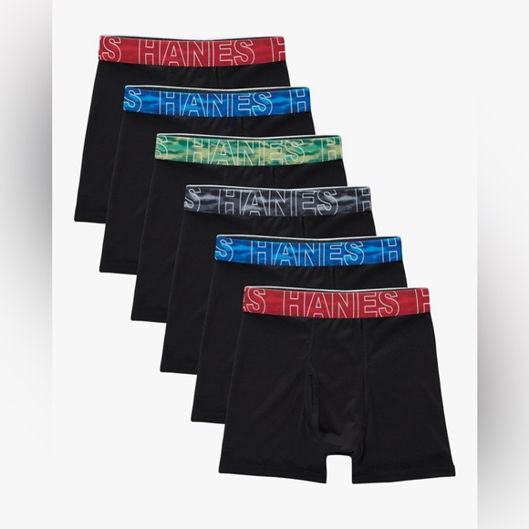 NEW 6 Pk Hanes Boys' Performance Boxer Brief Pack X-Temp Mesh Stretch Underwear - Picture 1 of 4